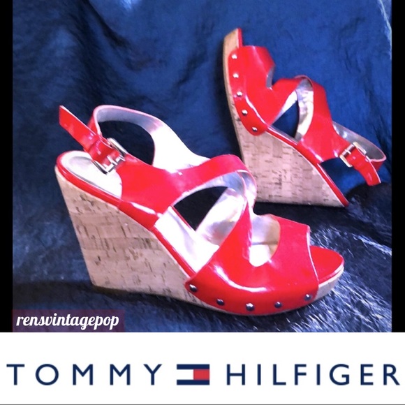 Tommy Hilfiger Shoes - Vegan Red Patent Leather Wedges/cork heel